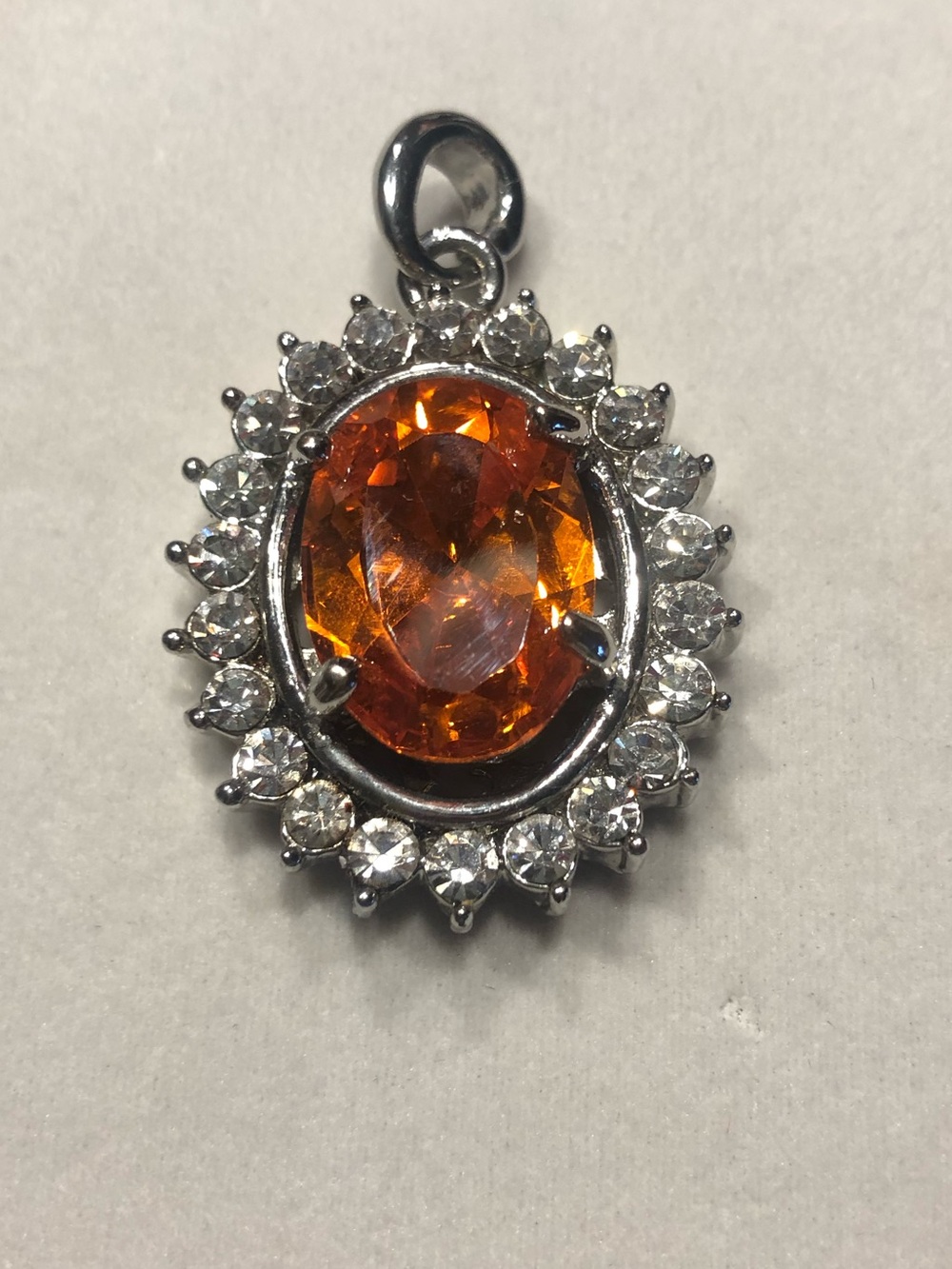 Orange Oval Halo Pendant Necklace - Women Jewelry